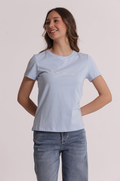 T-SHIRT "LA VIE EN ROSE" RICAMATO