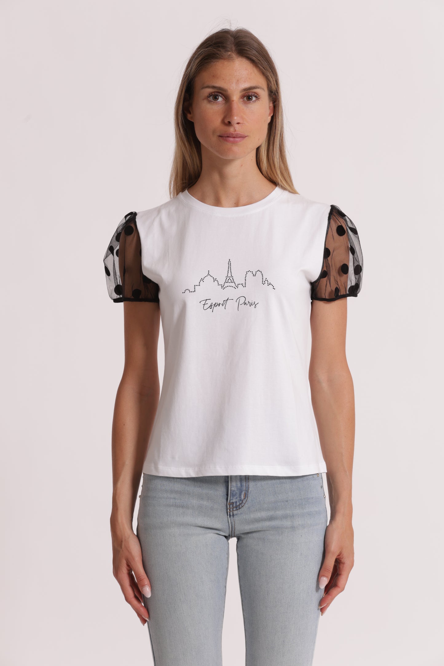 T-SHIRT "ESPRIT PARIS" CON MANICHE A POIS
