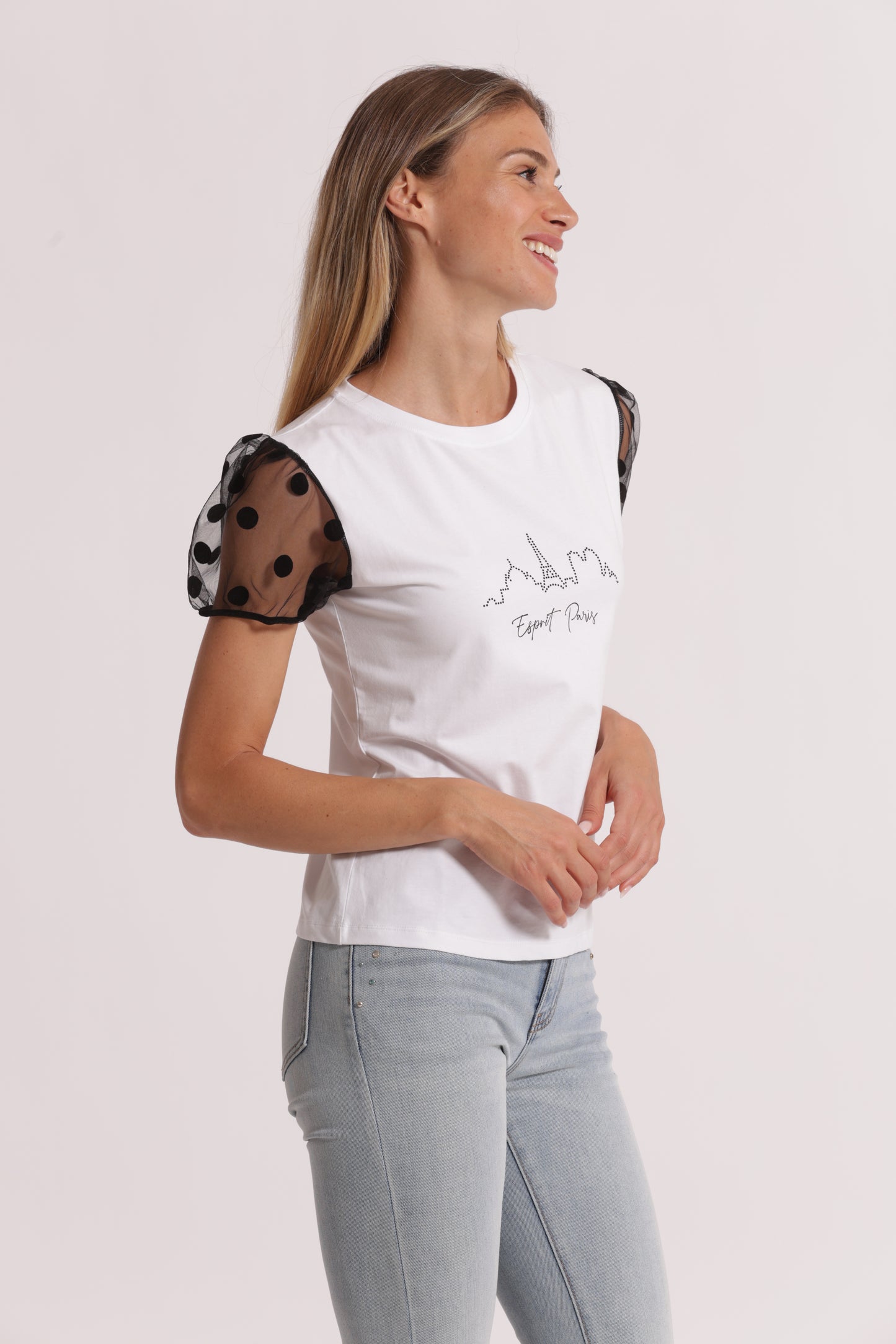 T-SHIRT "ESPRIT PARIS" CON MANICHE A POIS