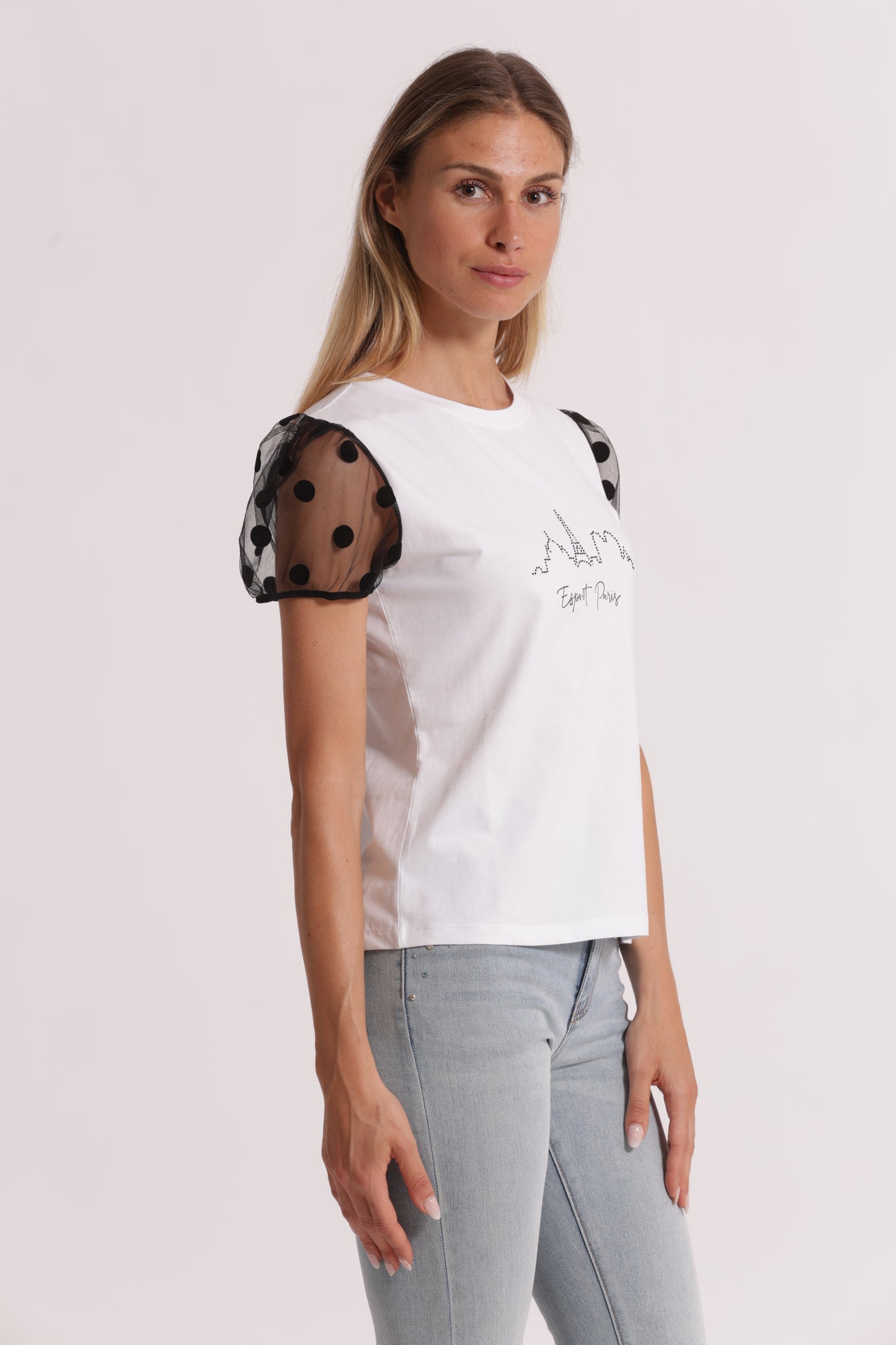 T-SHIRT "ESPRIT PARIS" CON MANICHE A POIS