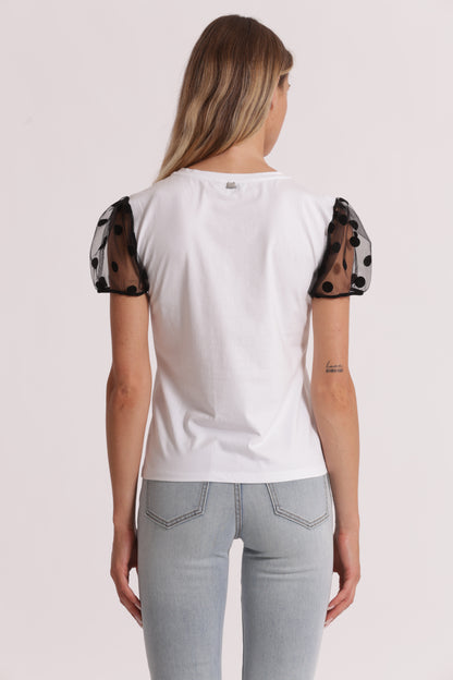 T-SHIRT "ESPRIT PARIS" CON MANICHE A POIS