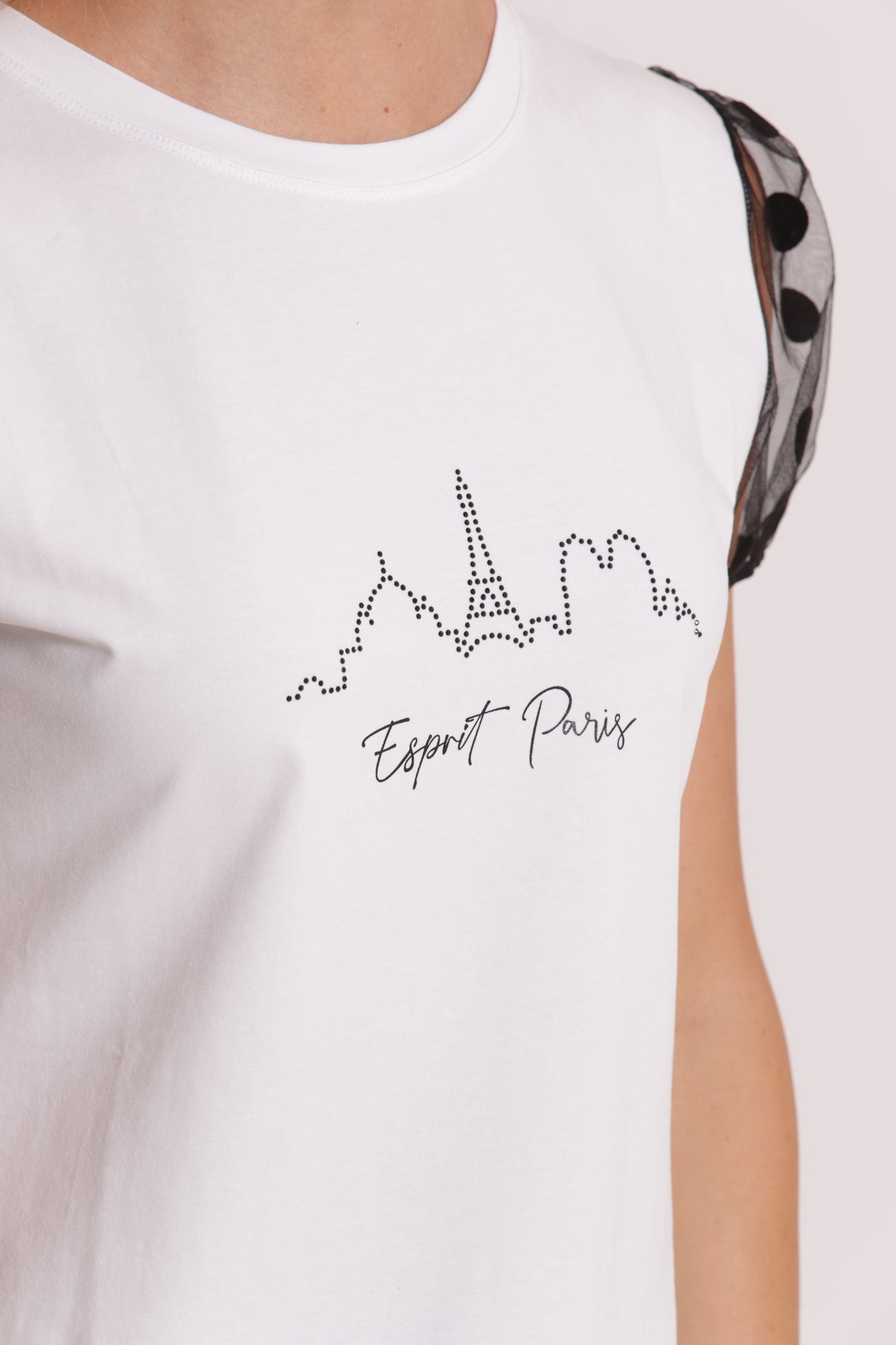 T-SHIRT "ESPRIT PARIS" CON MANICHE A POIS