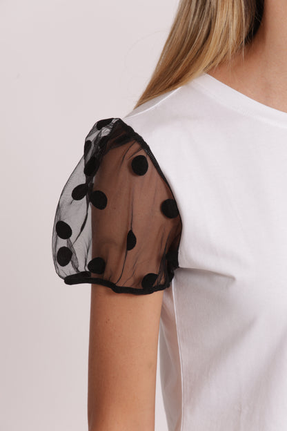 T-SHIRT "ESPRIT PARIS" CON MANICHE A POIS