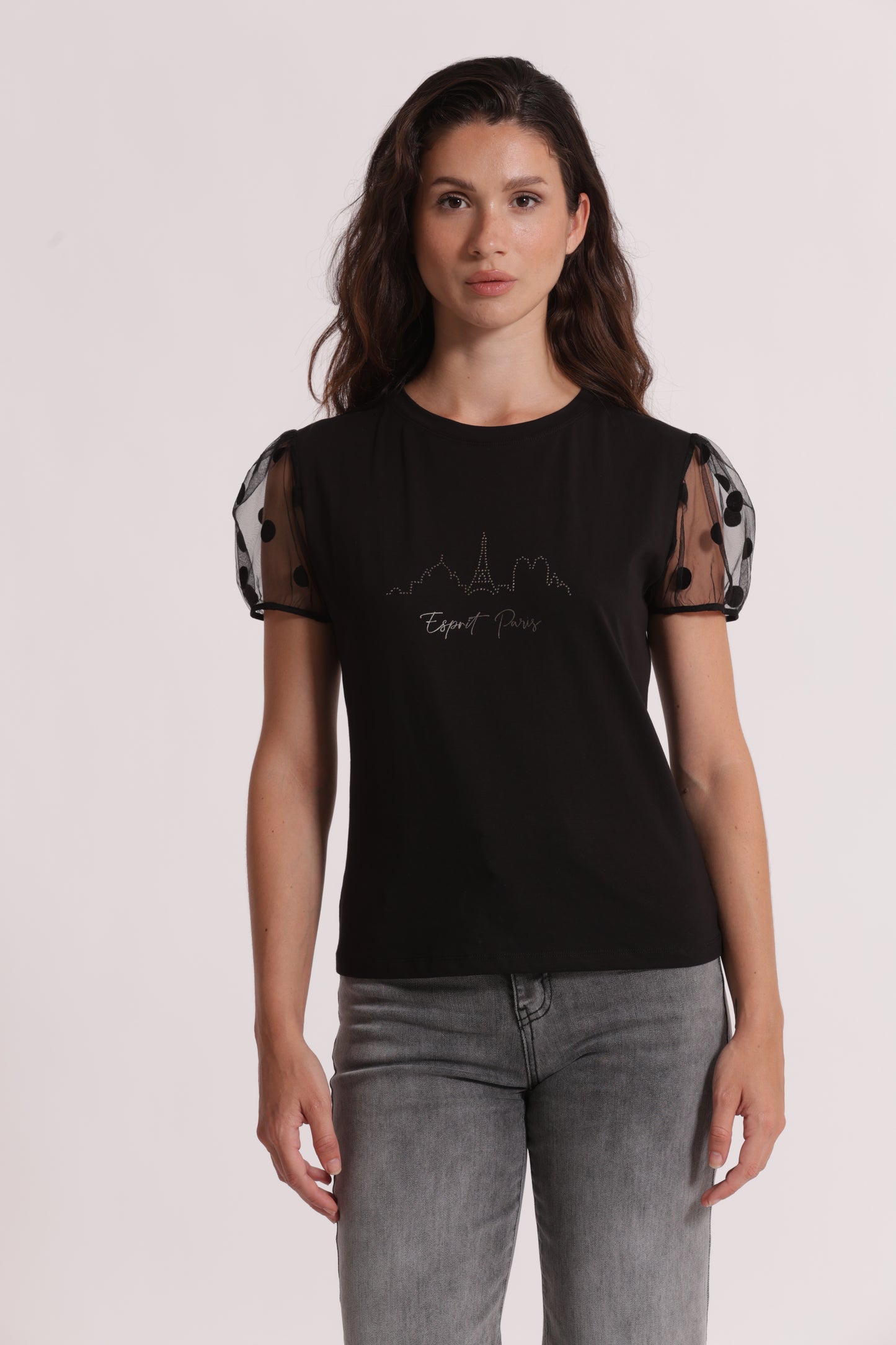 T-SHIRT "ESPRIT PARIS" CON MANICHE A POIS