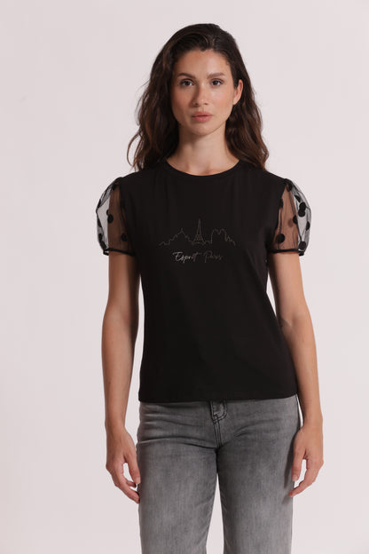 T-SHIRT "ESPRIT PARIS" CON MANICHE A POIS