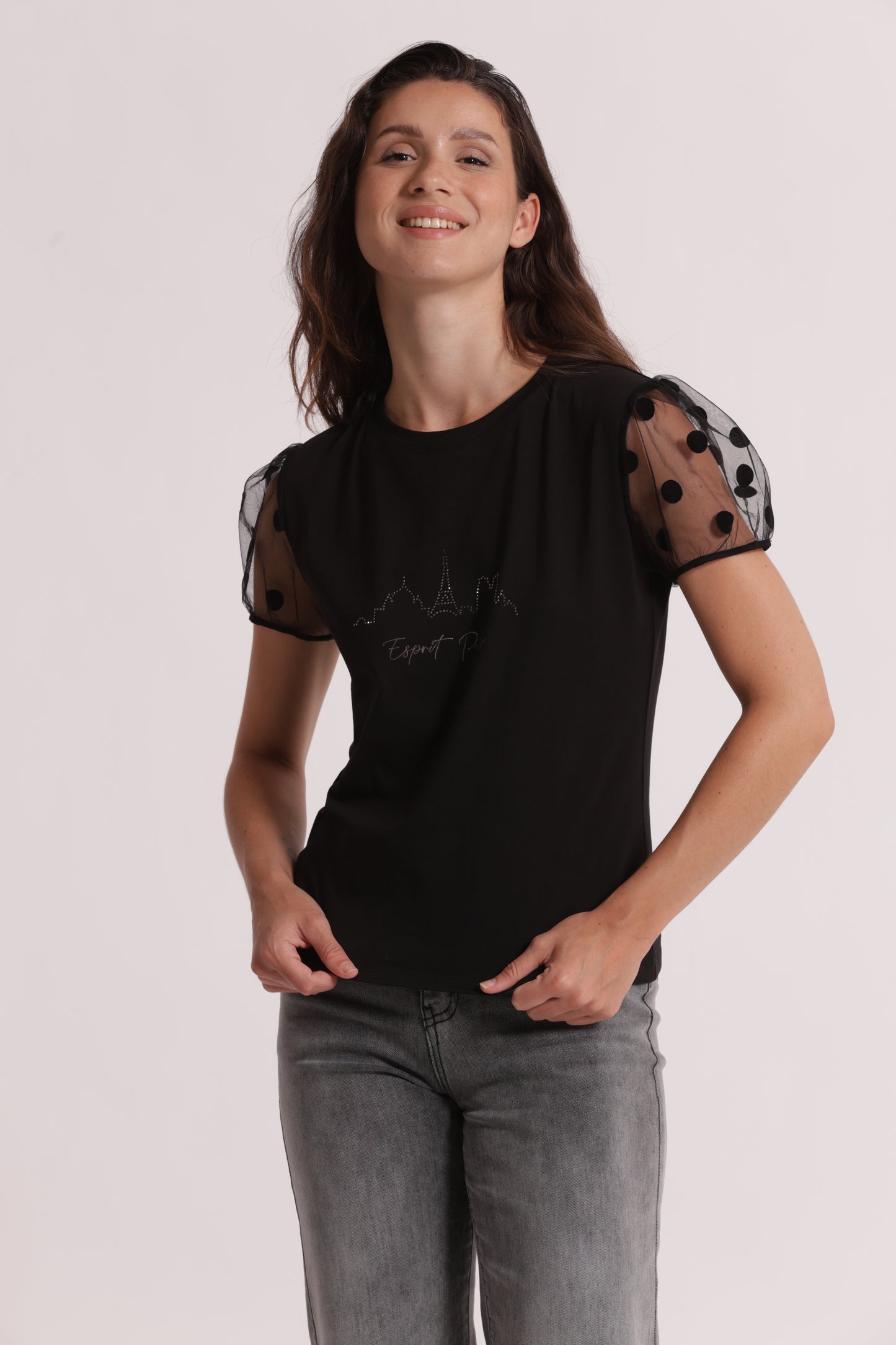 T-SHIRT "ESPRIT PARIS" CON MANICHE A POIS