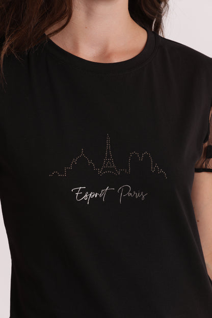 T-SHIRT "ESPRIT PARIS" CON MANICHE A POIS