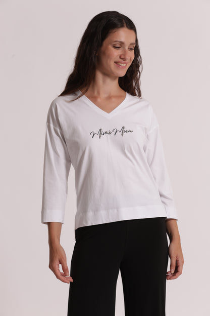 T-SHIRT "MIMI-MUA" SCOLLO A V E MANICHE LUNGHE