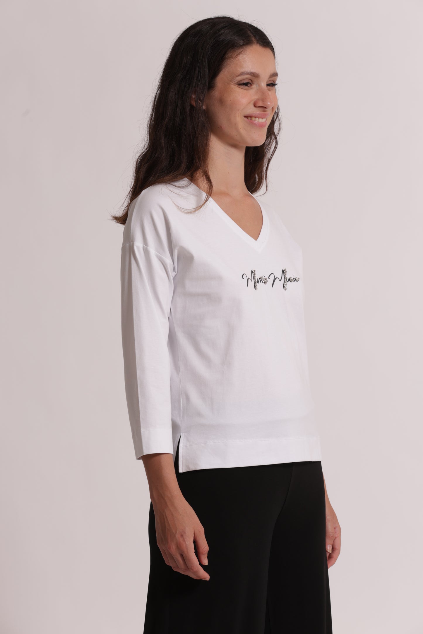T-SHIRT "MIMI-MUA" SCOLLO A V E MANICHE LUNGHE