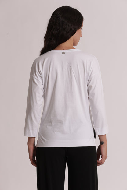 T-SHIRT "MIMI-MUA" SCOLLO A V E MANICHE LUNGHE