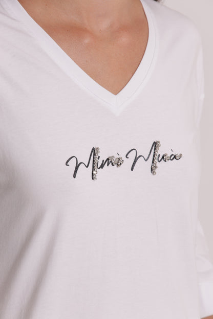 T-SHIRT "MIMI-MUA" SCOLLO A V E MANICHE LUNGHE