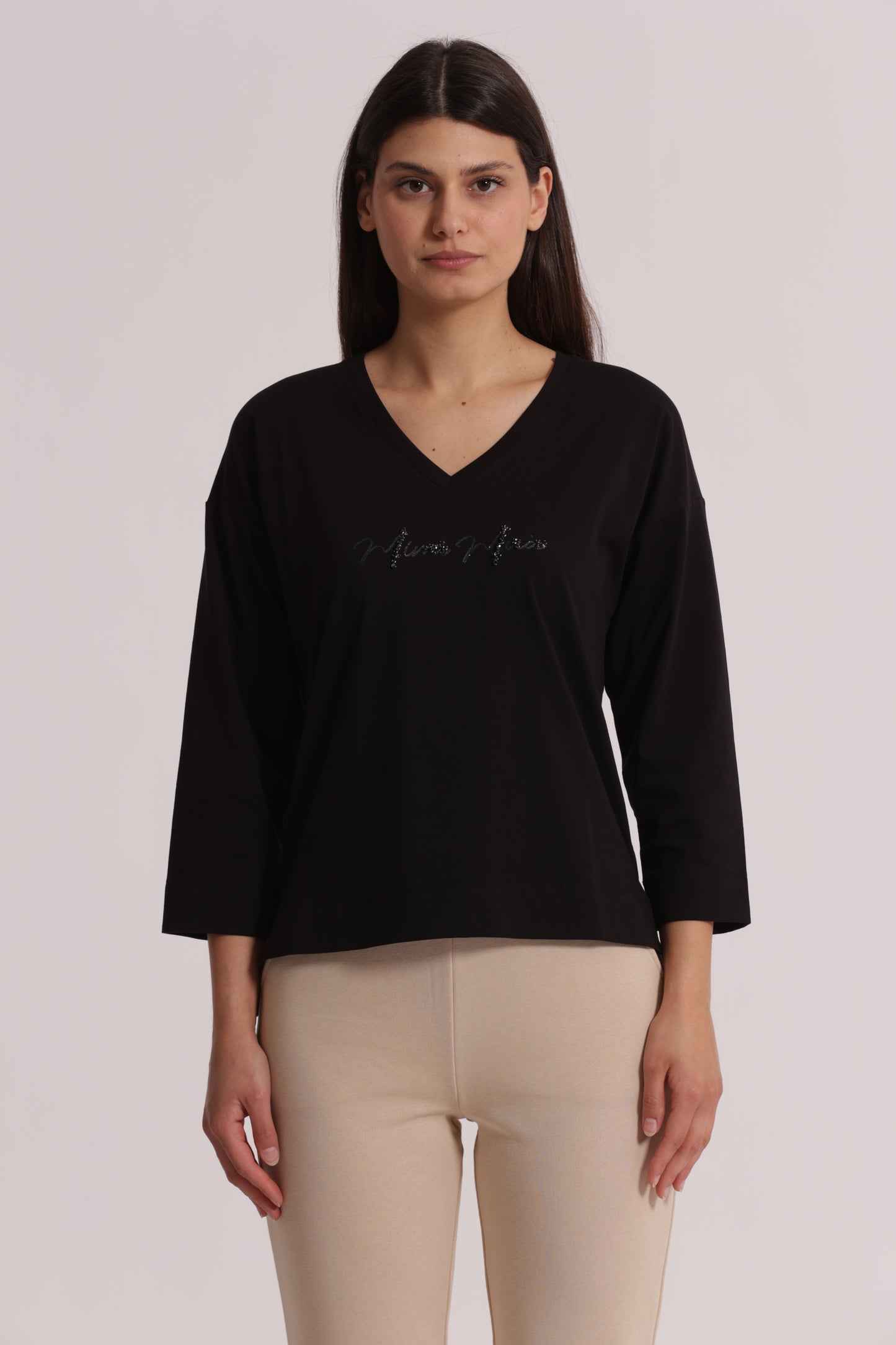 T-SHIRT "MIMI-MUA" SCOLLO A V E MANICHE LUNGHE