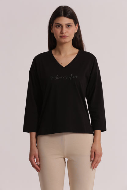 T-SHIRT "MIMI-MUA" SCOLLO A V E MANICHE LUNGHE