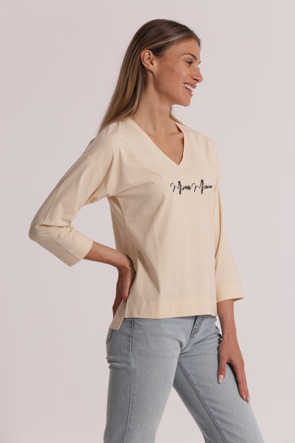 T-SHIRT "MIMI-MUA" SCOLLO A V E MANICHE LUNGHE