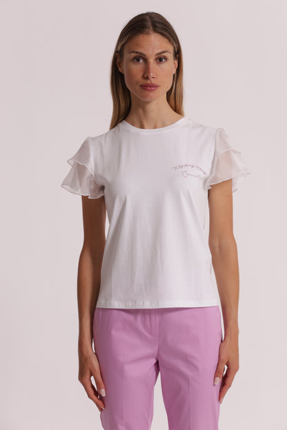 T-SHIRT "KEY TO MY HEART" E MANICHE CON VOLANT