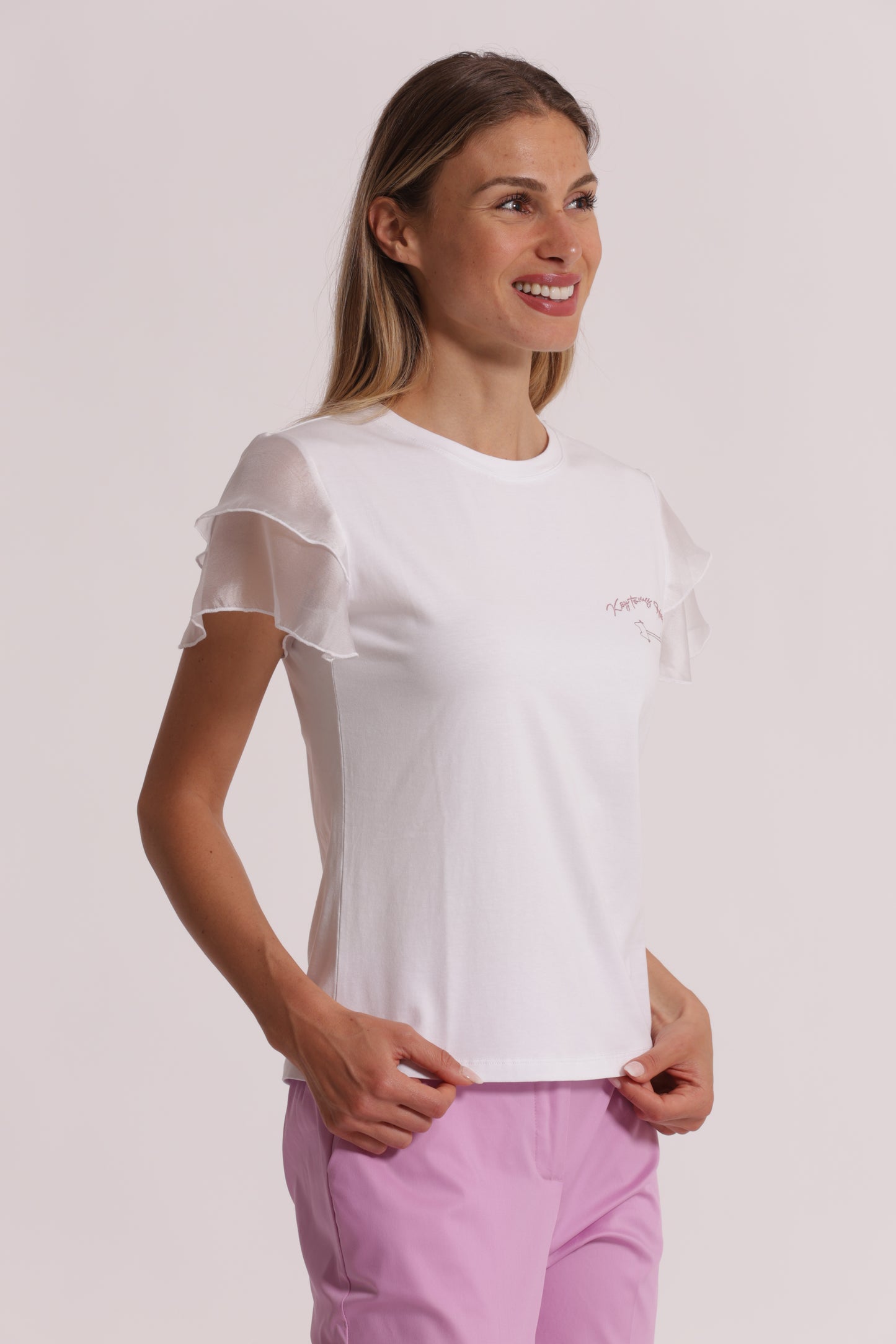 T-SHIRT "KEY TO MY HEART" E MANICHE CON VOLANT