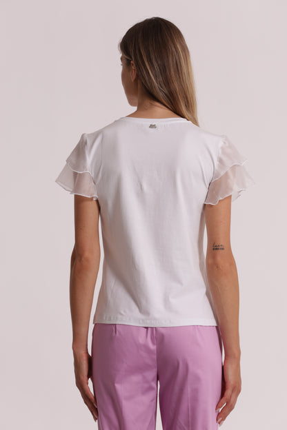 T-SHIRT "KEY TO MY HEART" E MANICHE CON VOLANT