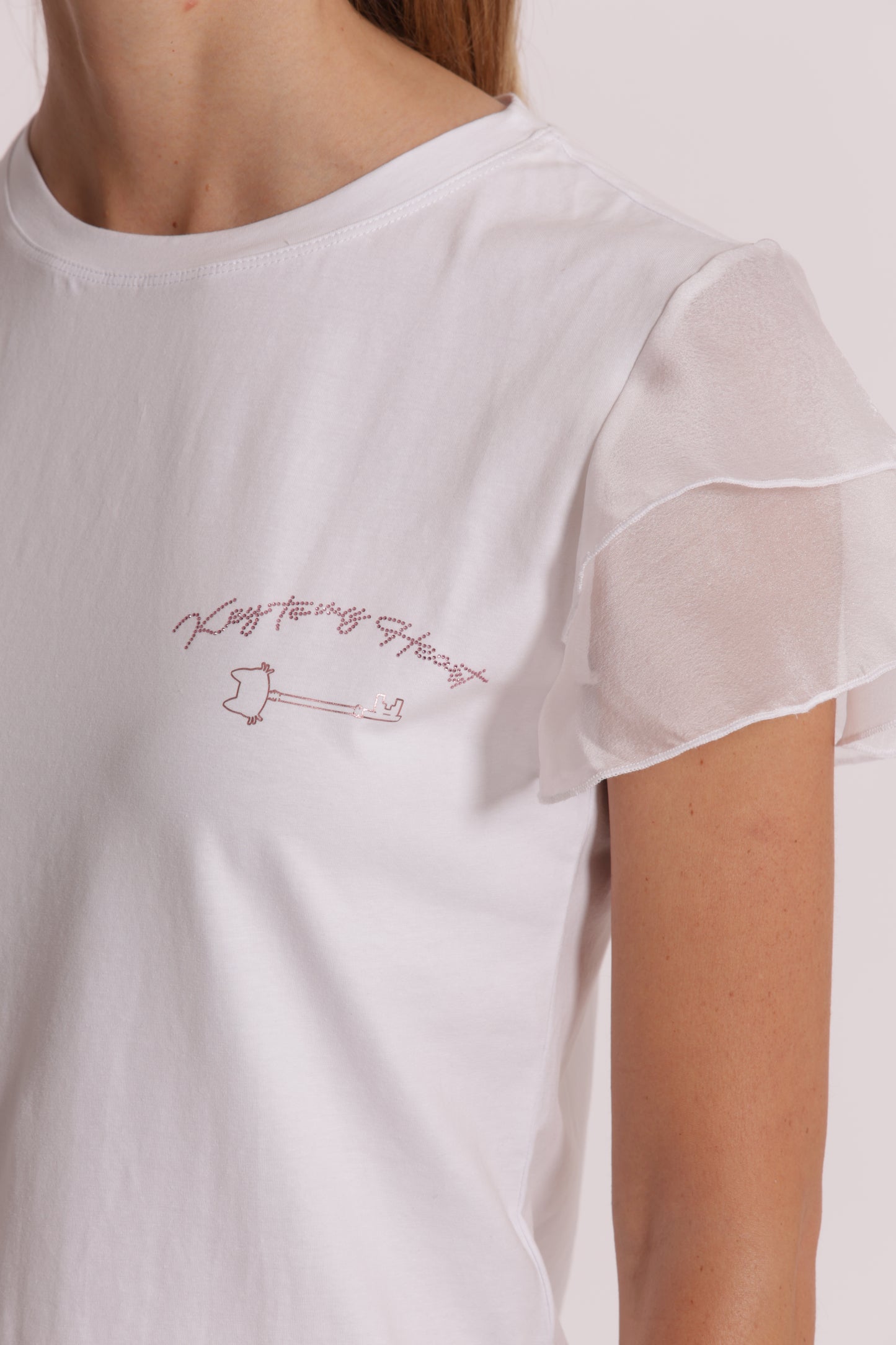 T-SHIRT "KEY TO MY HEART" E MANICHE CON VOLANT