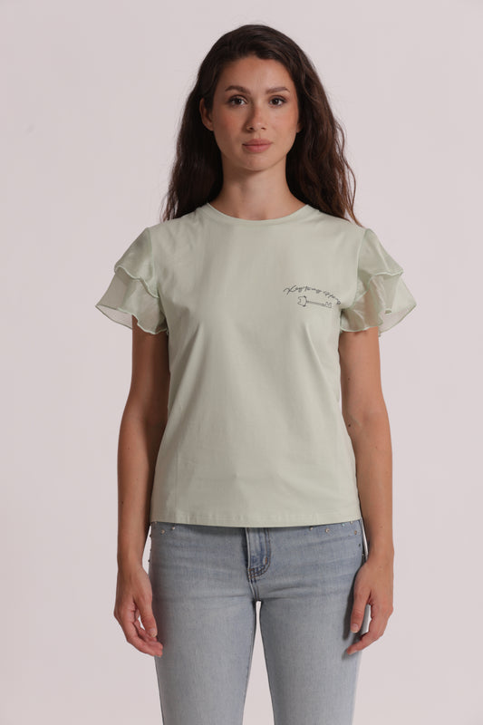 T-SHIRT "KEY TO MY HEART" E MANICHE CON VOLANT