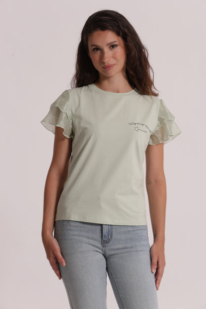 T-SHIRT "KEY TO MY HEART" E MANICHE CON VOLANT