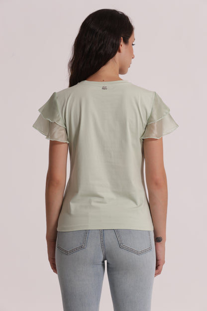 T-SHIRT "KEY TO MY HEART" E MANICHE CON VOLANT