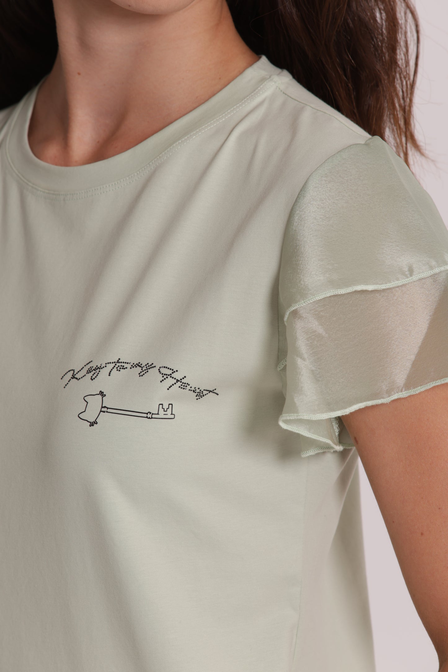 T-SHIRT "KEY TO MY HEART" E MANICHE CON VOLANT