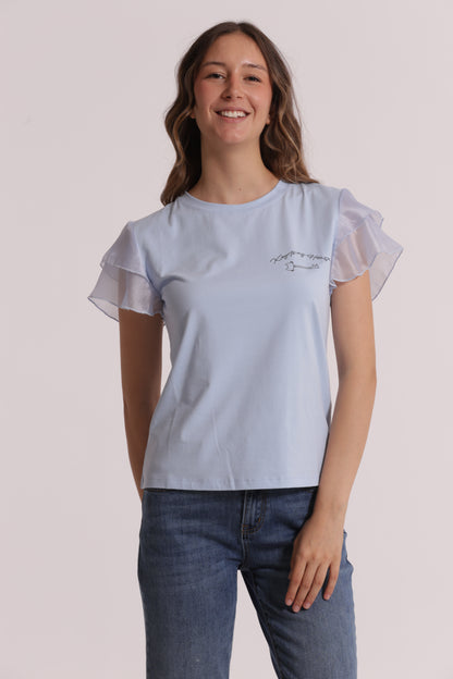 T-SHIRT "KEY TO MY HEART" E MANICHE CON VOLANT