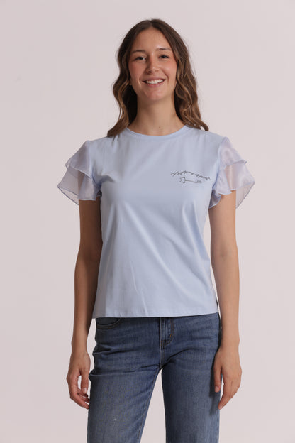 T-SHIRT "KEY TO MY HEART" E MANICHE CON VOLANT