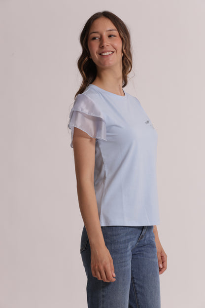 T-SHIRT "KEY TO MY HEART" E MANICHE CON VOLANT