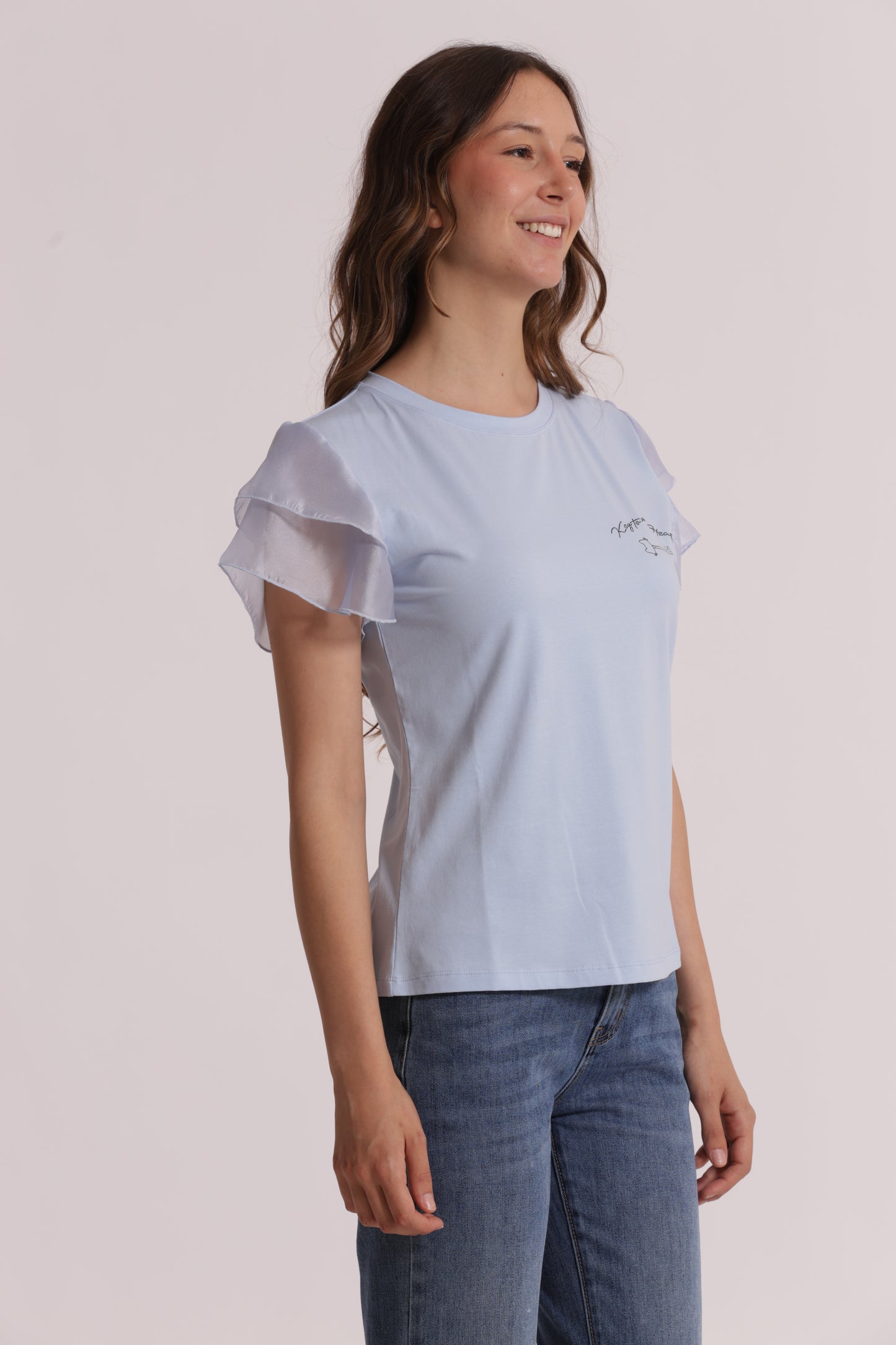 T-SHIRT "KEY TO MY HEART" E MANICHE CON VOLANT