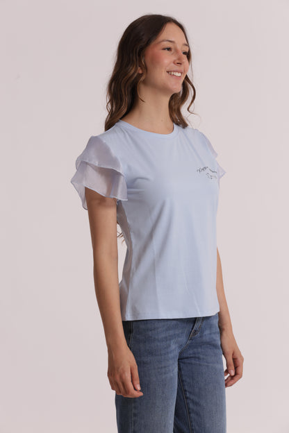 T-SHIRT "KEY TO MY HEART" E MANICHE CON VOLANT