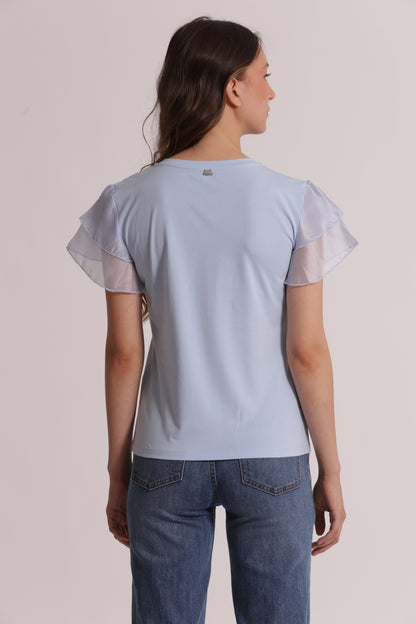 T-SHIRT "KEY TO MY HEART" E MANICHE CON VOLANT