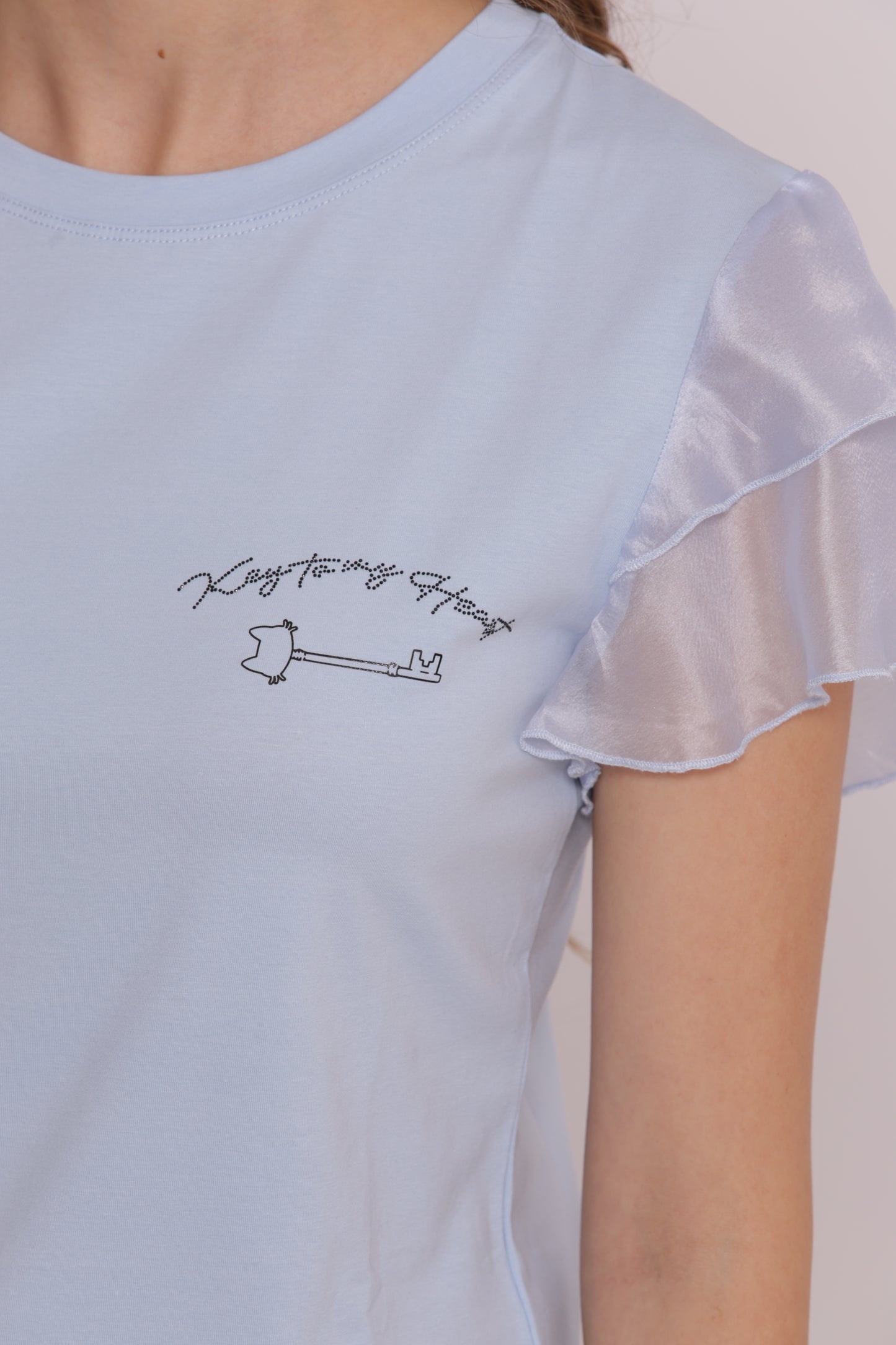 T-SHIRT "KEY TO MY HEART" E MANICHE CON VOLANT