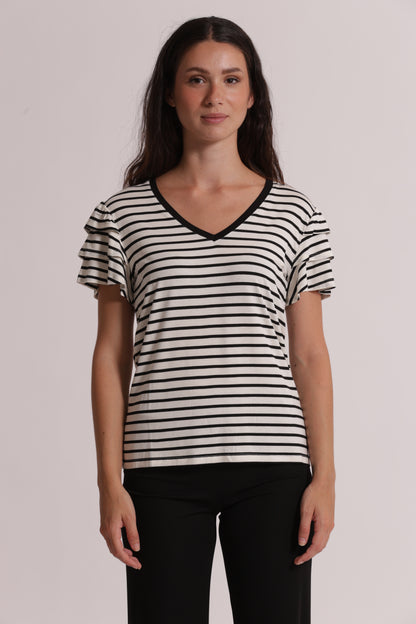 T-SHIRT A RIGHE CON MANICHE IN VOLANT