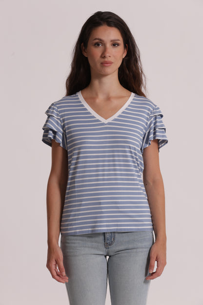 T-SHIRT A RIGHE CON MANICHE IN VOLANT