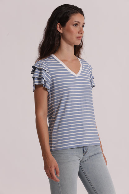 T-SHIRT A RIGHE CON MANICHE IN VOLANT