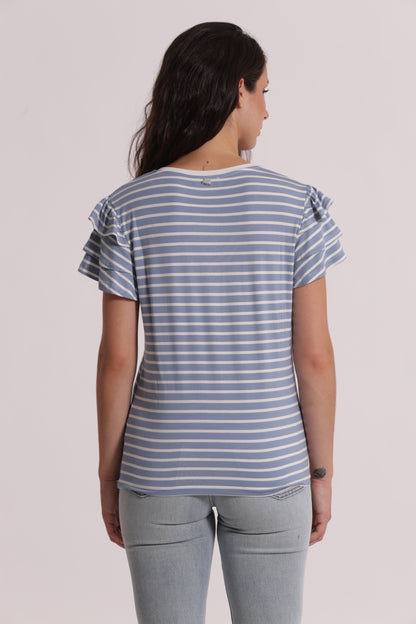 T-SHIRT A RIGHE CON MANICHE IN VOLANT