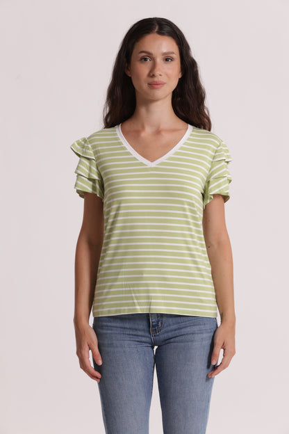 T-SHIRT A RIGHE CON MANICHE IN VOLANT