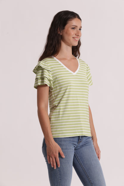 T-SHIRT A RIGHE CON MANICHE IN VOLANT