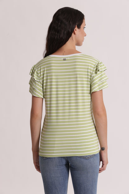 T-SHIRT A RIGHE CON MANICHE IN VOLANT