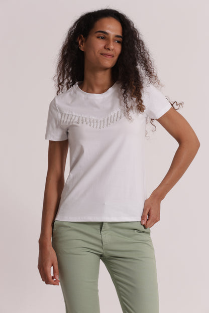 T-SHIRT CON FRANGE DI PERLINE