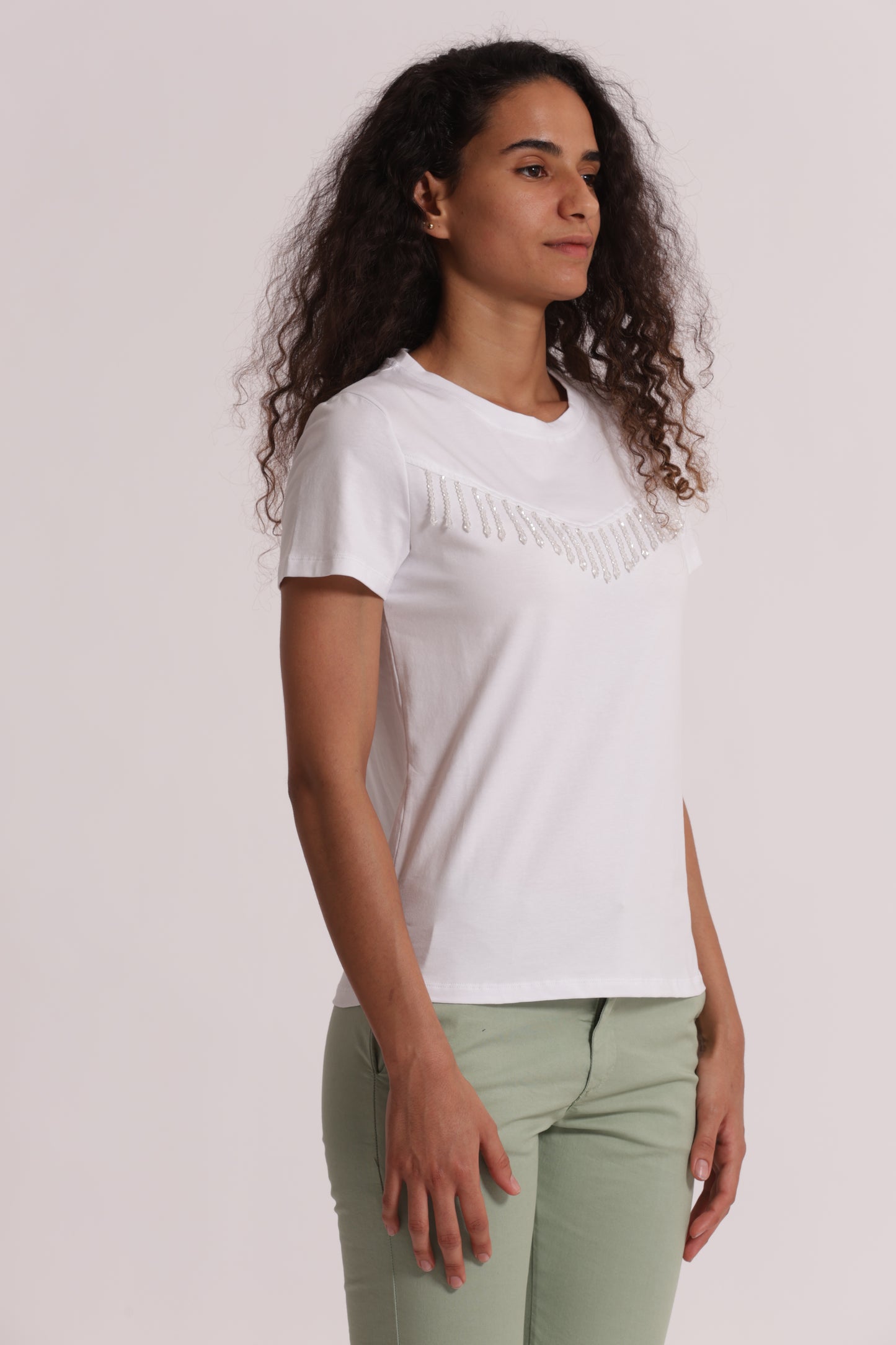 T-SHIRT CON FRANGE DI PERLINE