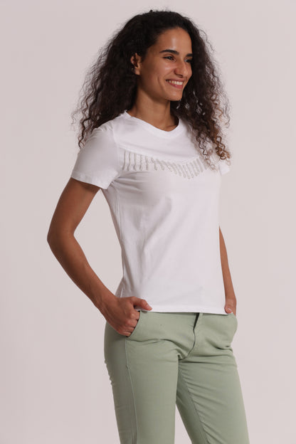 T-SHIRT CON FRANGE DI PERLINE
