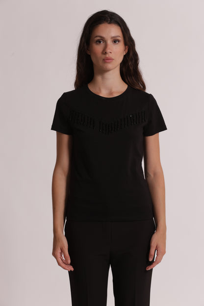 T-SHIRT CON FRANGE DI PERLINE