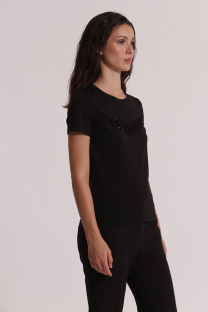 T-SHIRT CON FRANGE DI PERLINE