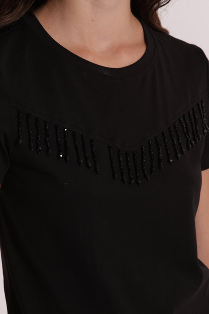 T-SHIRT CON FRANGE DI PERLINE