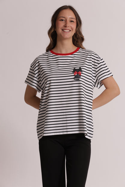 T-SHIRT RIGHE CON STAMPA GATTO