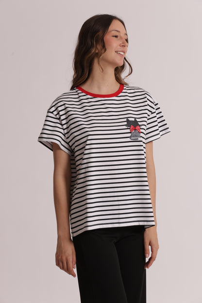 T-SHIRT RIGHE CON STAMPA GATTO