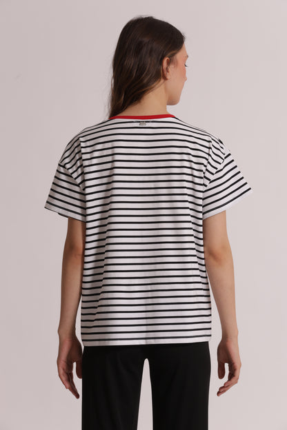 T-SHIRT RIGHE CON STAMPA GATTO