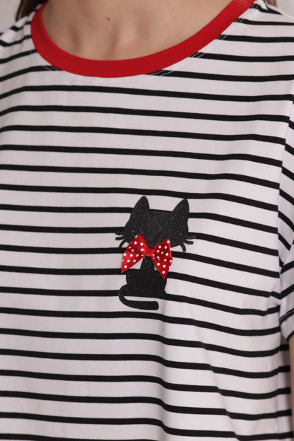 T-SHIRT RIGHE CON STAMPA GATTO
